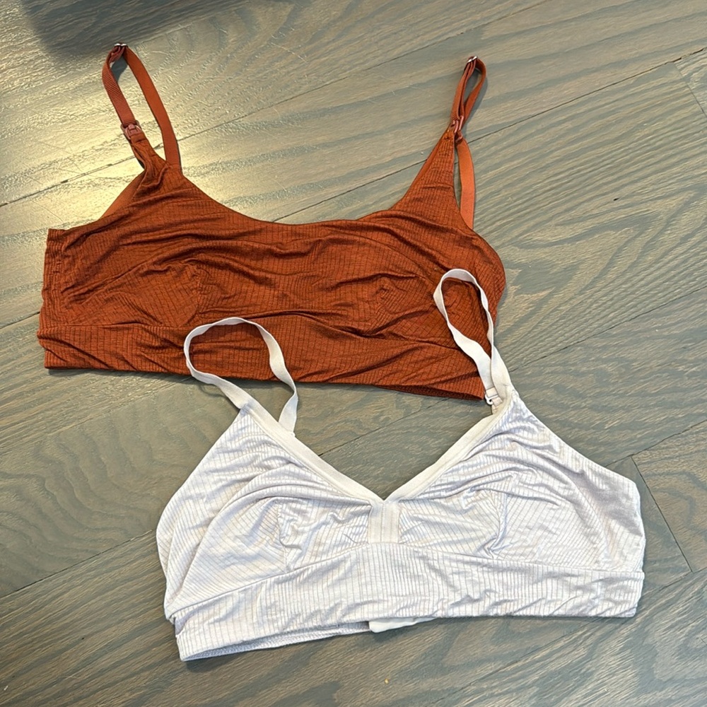 Women's Ribbed Bralette Set - Rust and White